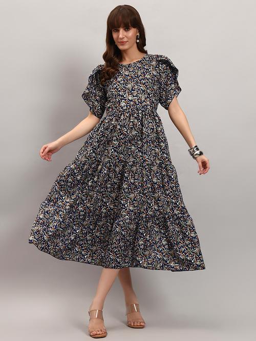 women printed tulip sleeves tiered dress - 22309192 - Very Small Image - 1