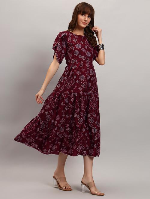 women bandhani print tulip sleeve tiered dress - 22309201 - Very Small Image - 1
