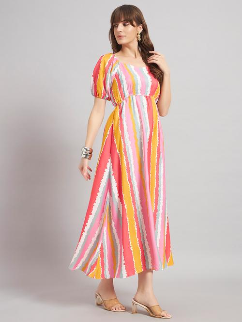 women printed puff sleeves a-line dress - 22309351 - Very Small Image - 1