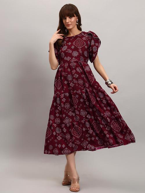 women printed tulip sleeve tiered dress - 22309395 - Very Small Image - 1