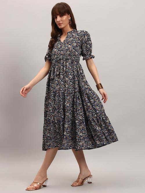 women printed puff sleeves tiered dress - 22309646 - Very Small Image - 1