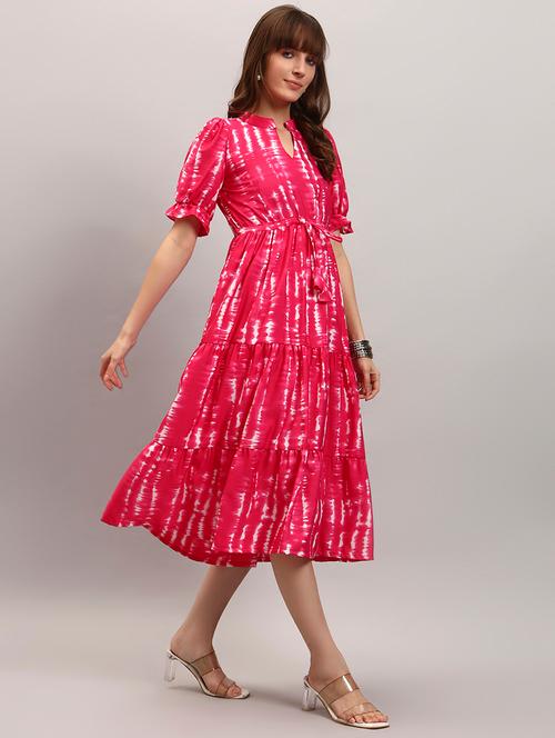 women tie & dye puff sleeve tiered dress - 22309696 - Very Small Image - 1