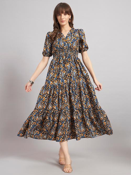 women printed puff sleeve tiered dress - 22309701 - Very Small Image - 1