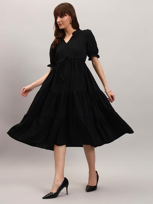 women solid puff sleeve tiered dress - 22309706 - Very Small Image - 1