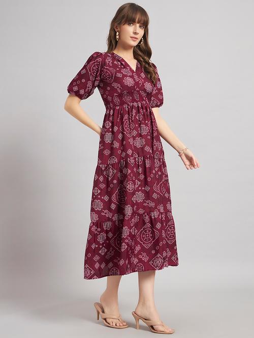 women bandhani print puff sleeve tiered dress - 22309714 - Very Small Image - 1