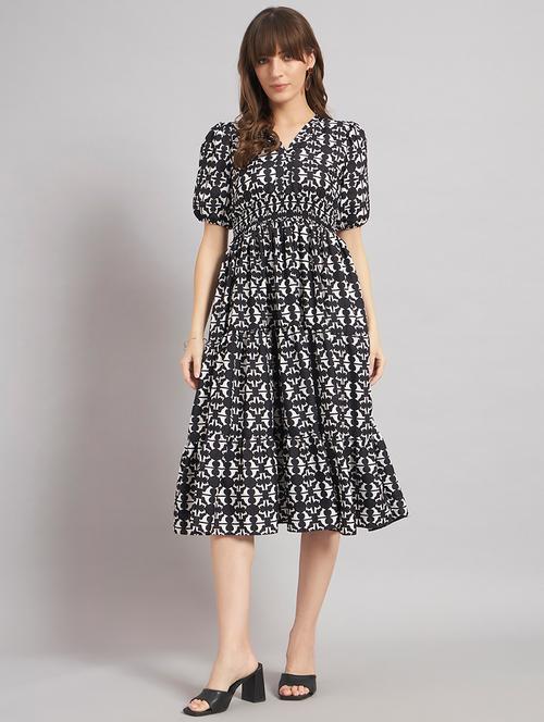 women printed puff sleeves tiered dress - 22309717 - Very Small Image - 1