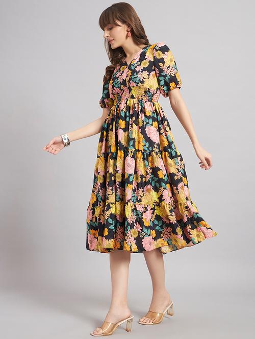 women floral puff sleeve tiered dress - 22309733 - Very Small Image - 1