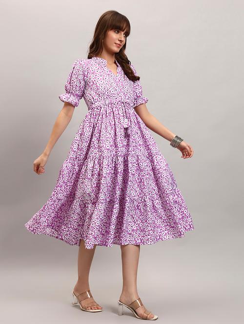 women floral print puff sleeve tiered dress - 22309735 - Very Small Image - 1