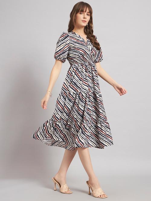 women printed puff sleeves tiered dress - 22309753 - Very Small Image - 1