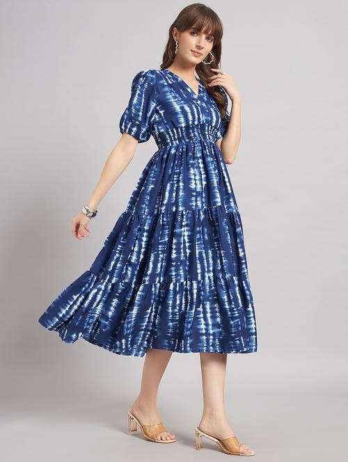 women tie & dye v neck tiered dress - 22309759 - Very Small Image - 1