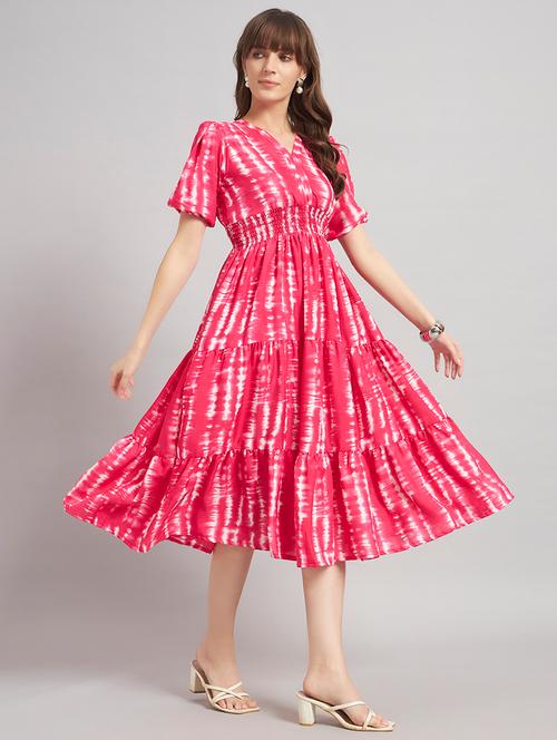women tie & dye puff sleeve tiered dress - 22309760 - Very Small Image - 1