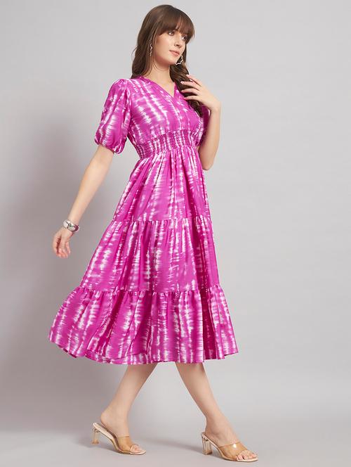 women tie & dye puff sleeve tiered dress - 22309761 - Very Small Image - 1