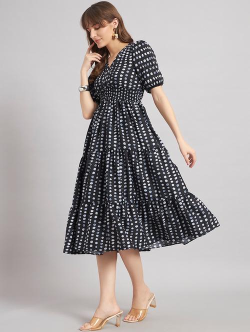 women printed puff sleeve tiered dress - 22309785 - Very Small Image - 1