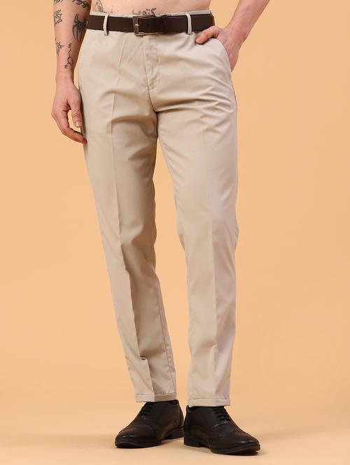 men beige cotton flat front trousers formal trouser - 22316358 - Very Small Image - 1