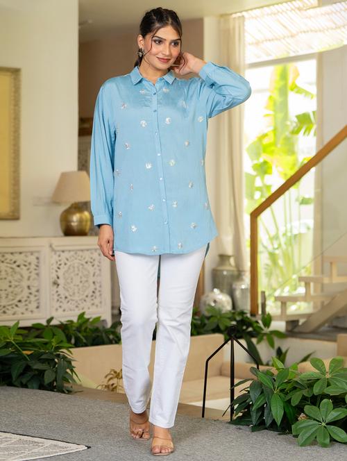 women solid with work long sleeve ethnic top - 22316829 - Very Small Image - 1