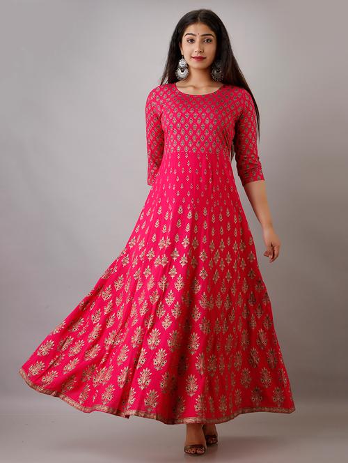 women printed three quarter sleeve ethnic dress - 22316897 - Very Small Image - 1