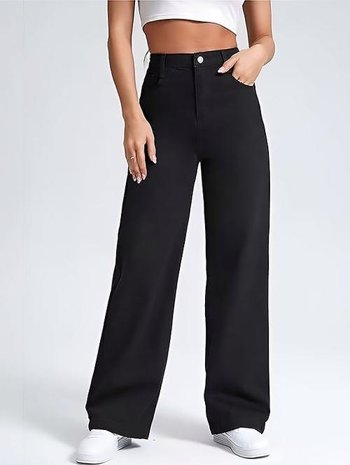 women plain high rise wide leg jeans - 22319347 - Very Small Image - 1