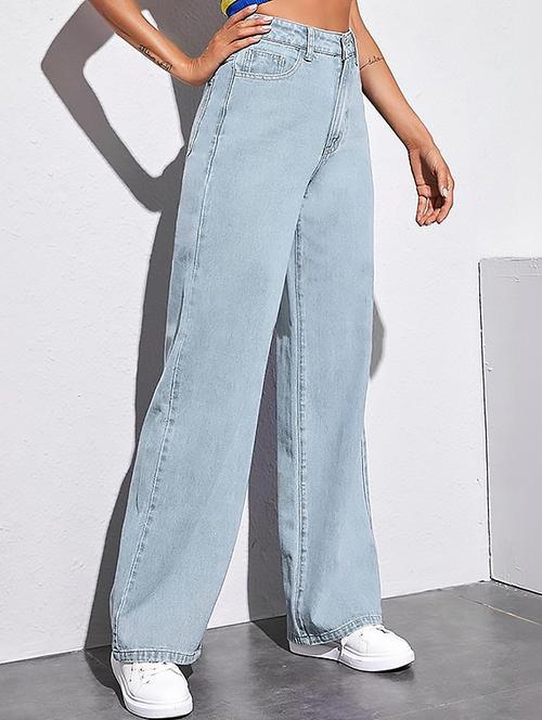 women plain high rise wide leg jeans - 22319435 - Very Small Image - 1