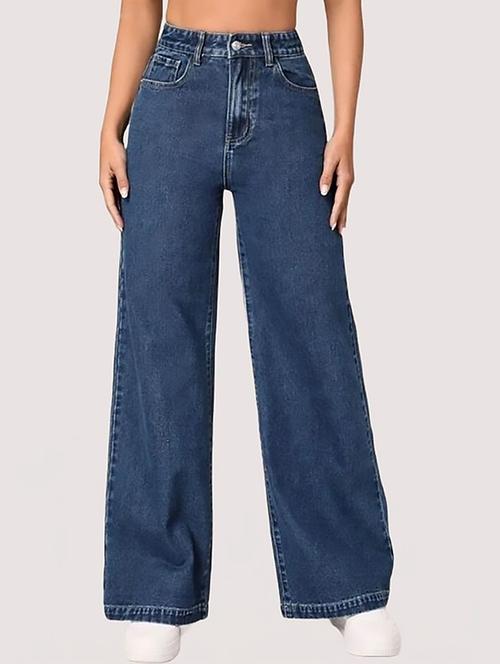 women plain high rise wide leg jeans - 22319444 - Very Small Image - 1