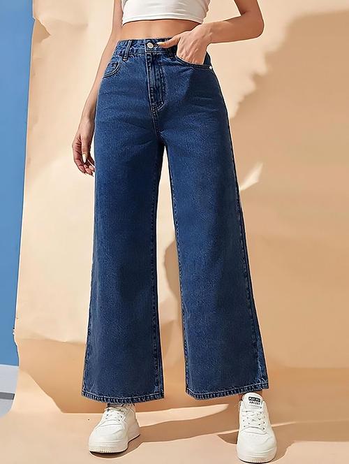 women plain high rise wide leg jeans - 22319454 - Very Small Image - 1