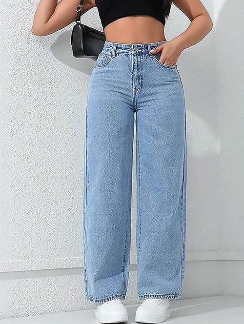 women plain high rise wide leg jeans - 22319469 - Very Small Image - 1
