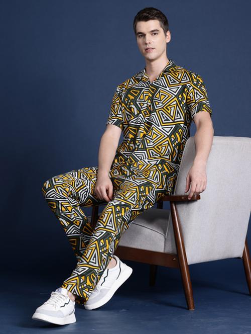 men printed collared full length co-ord set - 22320614 - Very Small Image - 1