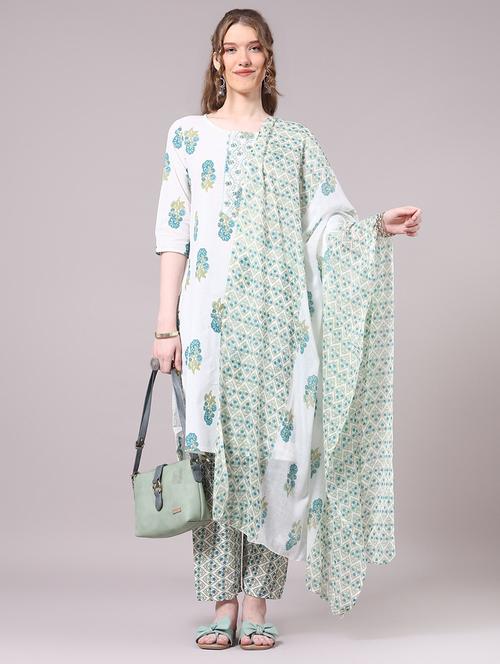 Multi Colored Cotton Kurta Pant Set - 22321601 - Very Small Image - 1