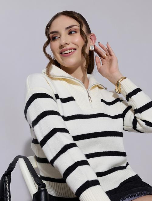 women striped long sleeve collared pullover - 22321772 - Very Small Image - 1
