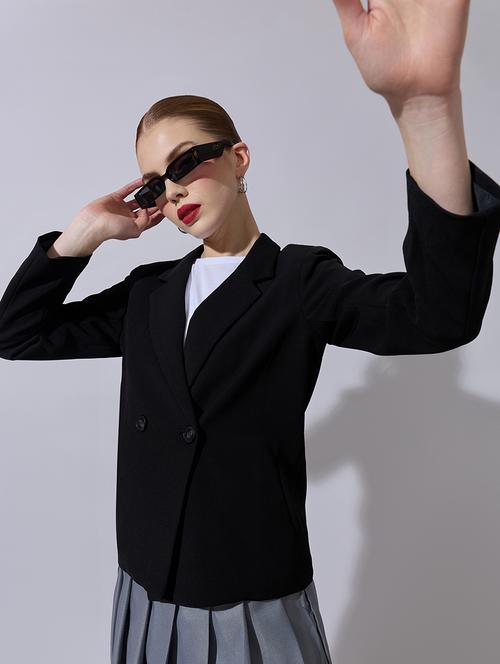 women solid long sleeve double breasted blazer - 22321785 - Very Small Image - 1