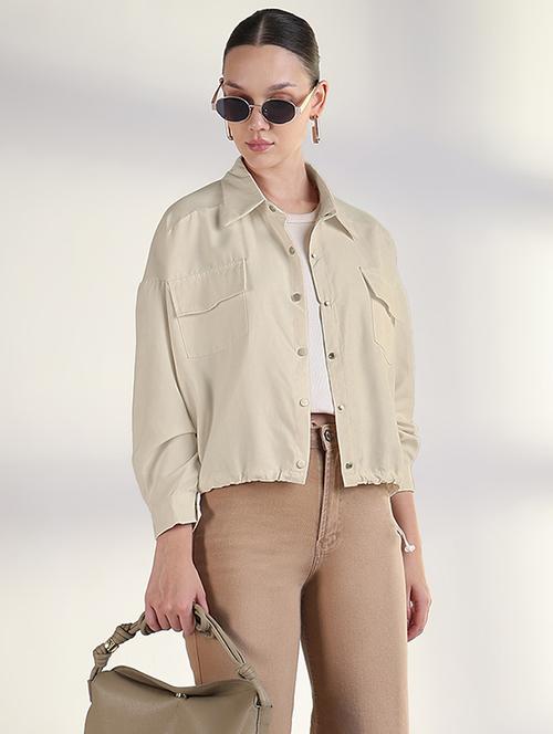 women solid collared long sleeve jacket - 22321792 - Very Small Image - 1