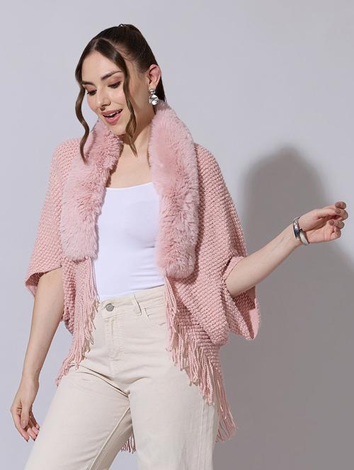 women solid fur detailed shrug - 22321801 - Very Small Image - 1