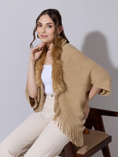 women solid fur detailed shrug - 22321803 - Very Small Image - 1