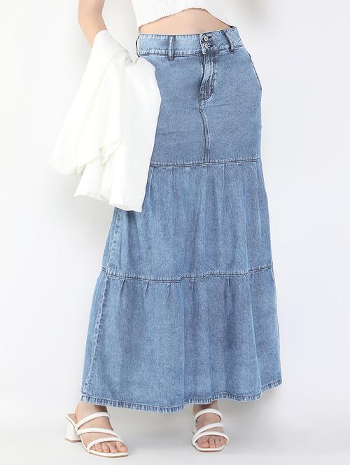 women solid high rise denim maxi skirt - 22321816 - Very Small Image - 1