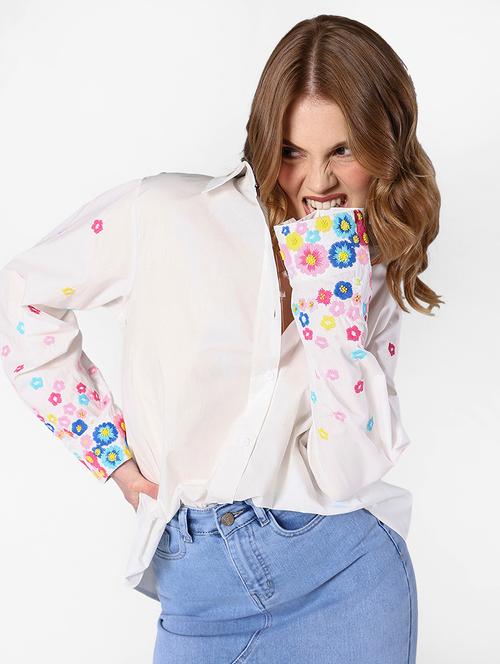 women embroidered collared long sleeve oversized shirt - 22321840 - Very Small Image - 1