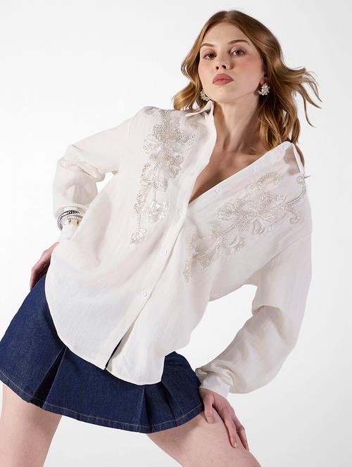 women embellished long sleeve oversized shirt - 22321853 - Very Small Image - 1