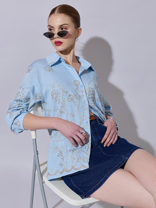 women embroidered long sleeve oversized shirt - 22321864 - Very Small Image - 1