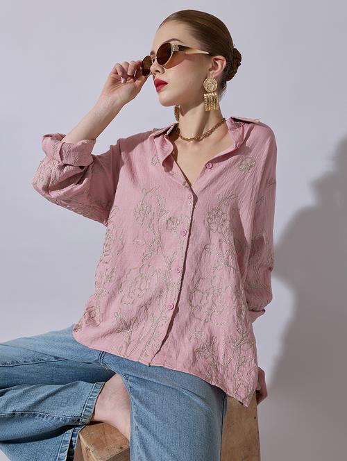 Women Embroidered Long Sleeve Oversized Shirt - 22321865 - Very Small Image - 1
