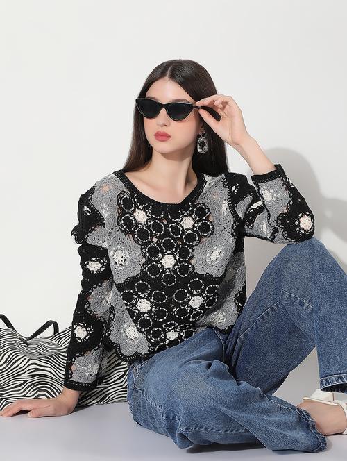 women self designed long sleeve crochet top - 22321936 - Very Small Image - 1