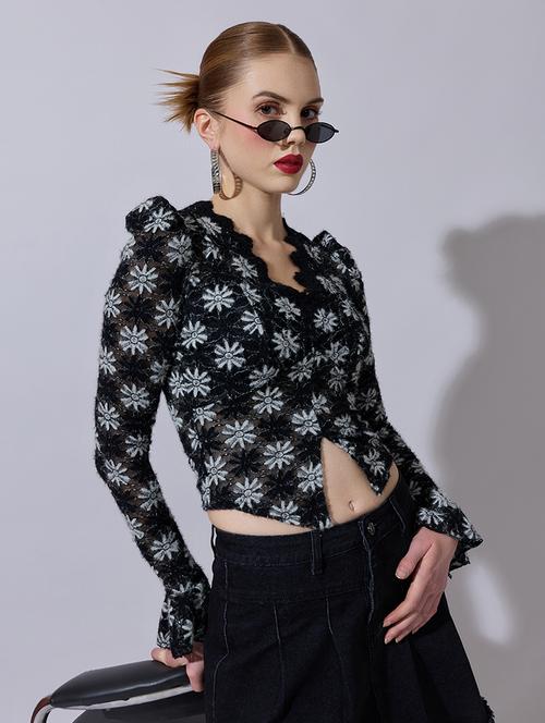 women self designed puff sleeve crop top - 22321951 - Very Small Image - 1