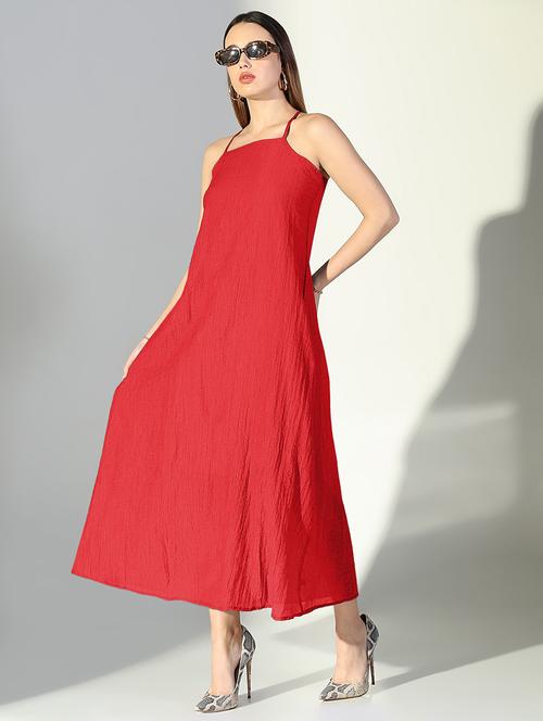women solid shoulder strap a-line dress with drape over - 22322069 - Very Small Image - 1