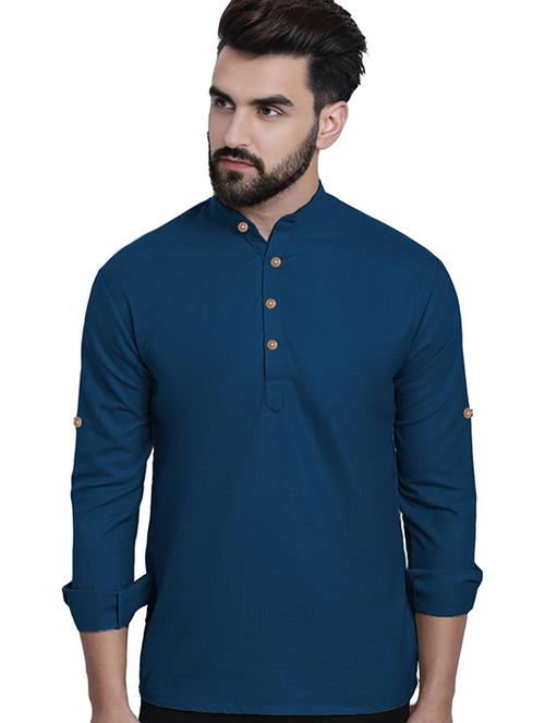 men solid mandarin neck short kurta - 22325278 - Very Small Image - 1