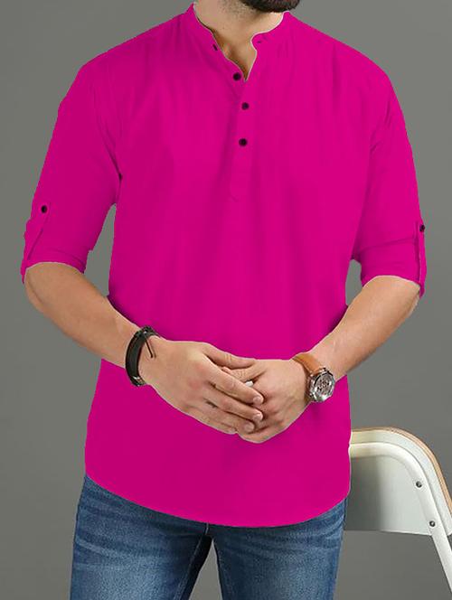 men solid mandarin neck short kurta - 22325410 - Very Small Image - 1