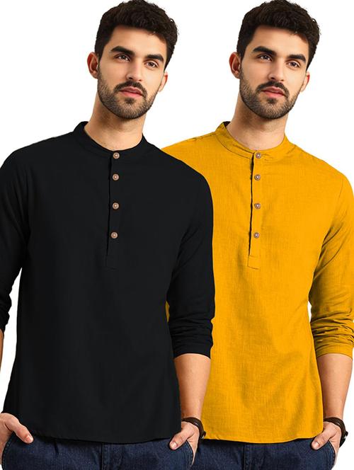 men pack of 2 solid mandarin neck short kurta - 22325610 - Very Small Image - 1