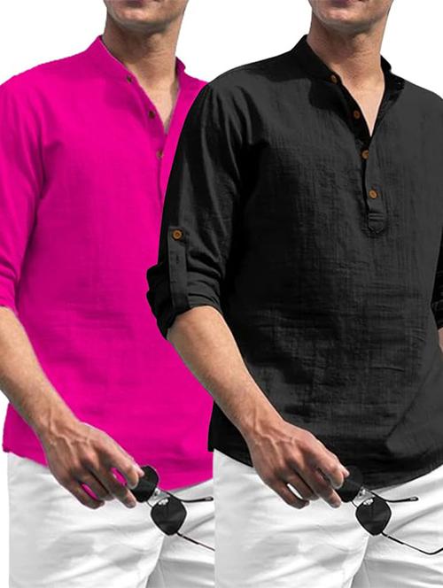 men pack of 2 solid mandarin neck short kurta - 22325635 - Very Small Image - 1