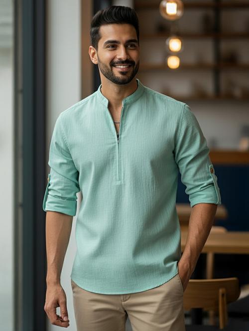 men solid mandarin neck short kurta - 22326364 - Very Small Image - 1