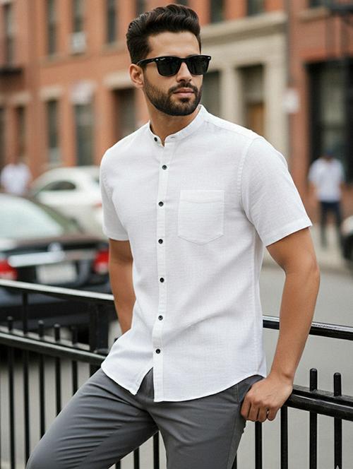 men solid short sleeve regular fit casual shirt - 22327150 - Very Small Image - 1