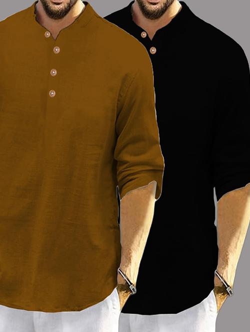 men pack of 2 solid mandarin neck short kurta - 22327254 - Very Small Image - 1