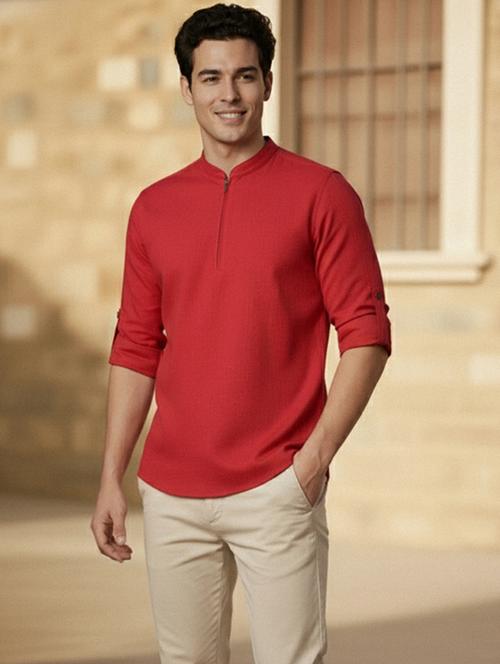 men solid mandarin neck short kurta - 22327531 - Very Small Image - 1