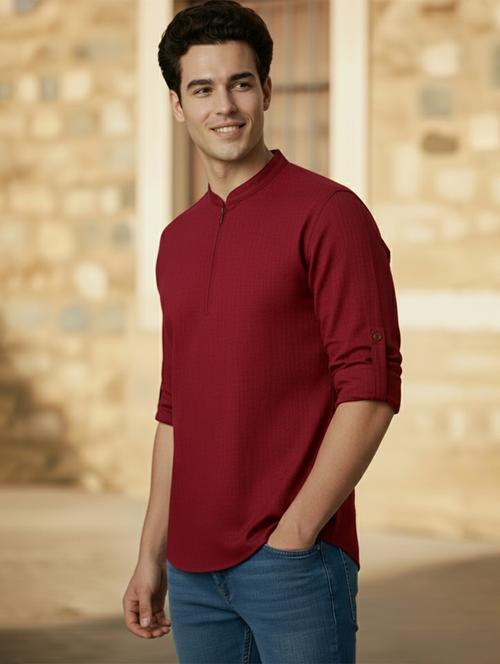 men solid mandarin neck short kurta - 22327537 - Very Small Image - 1