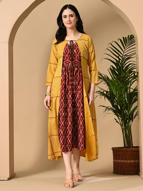 women printed three quarter sleeve ethnic dress - 22327604 - Very Small Image - 1